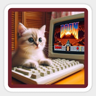 Kitty playing Doom Sticker